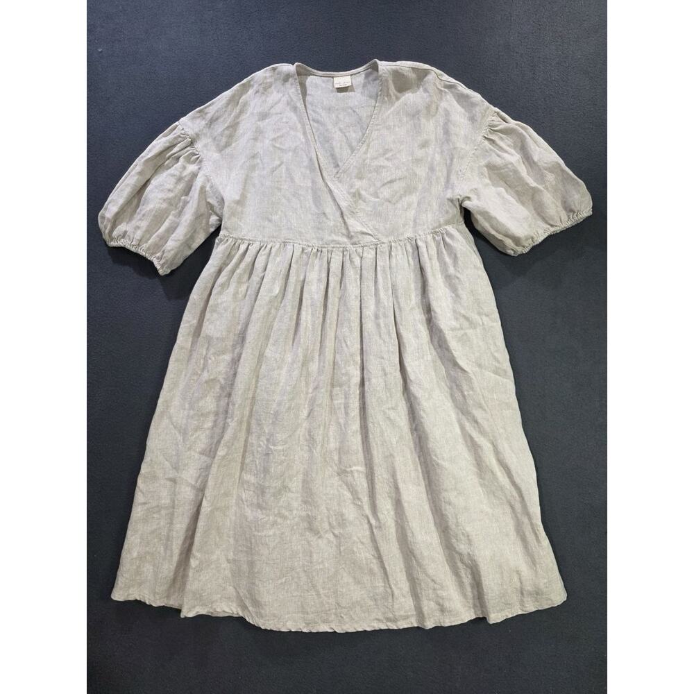 Marlow and Mae Harp Dress Large 100% Linen Mini Puff Sleeve Cottagecore A011134 - Picture 2 of 10